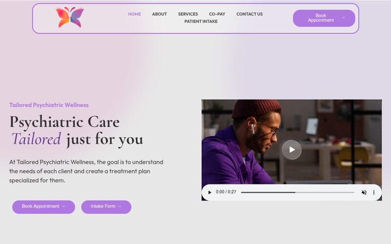 Homepage of the Tailored Psychiatric Wellness website
