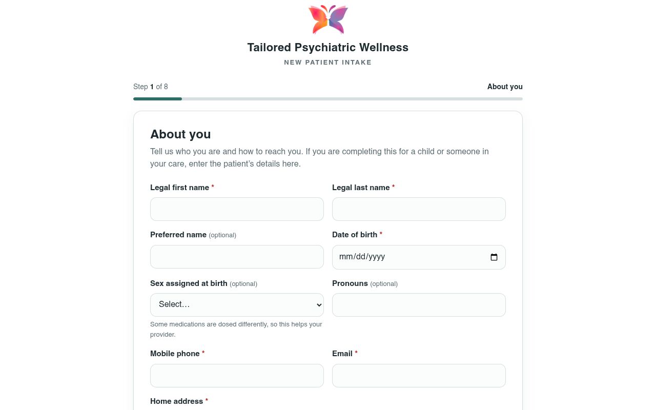 Patient intake form